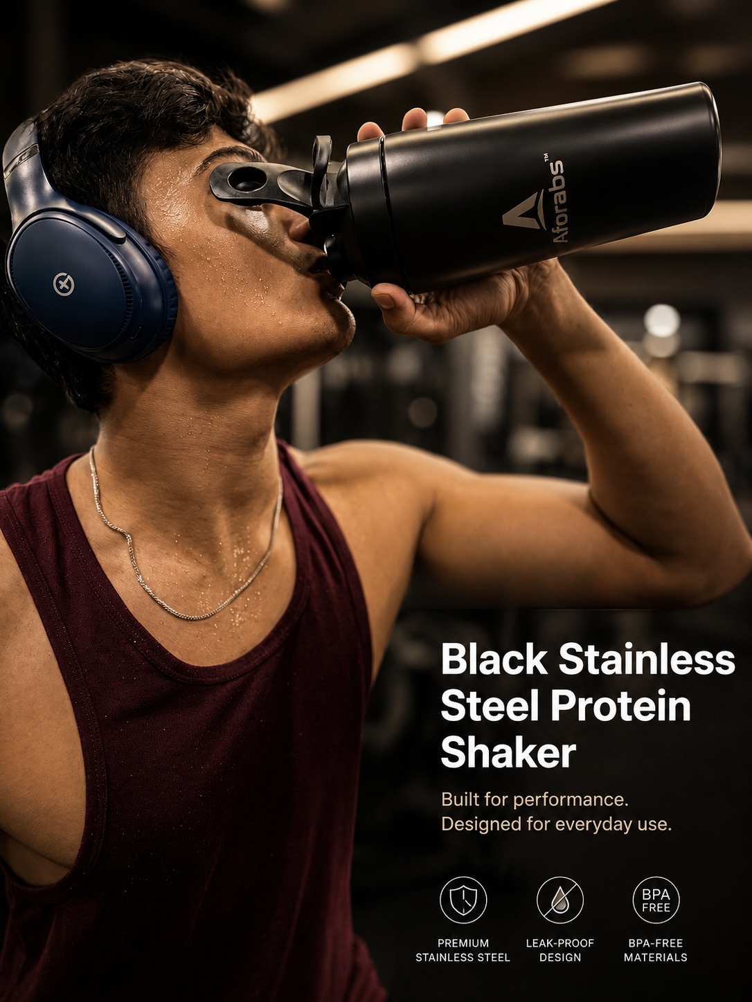 Stainless Steel 750ml Protein Shaker Black Stainless Steel