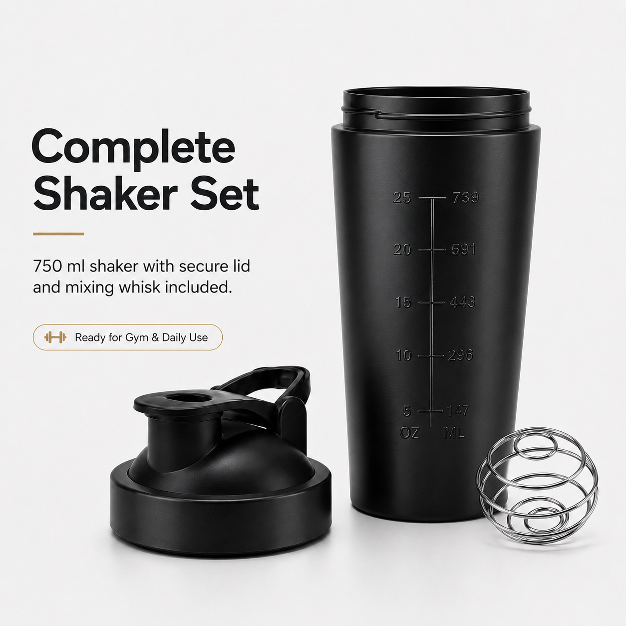 Stainless Steel 750ml Protein Shaker Black Stainless Steel