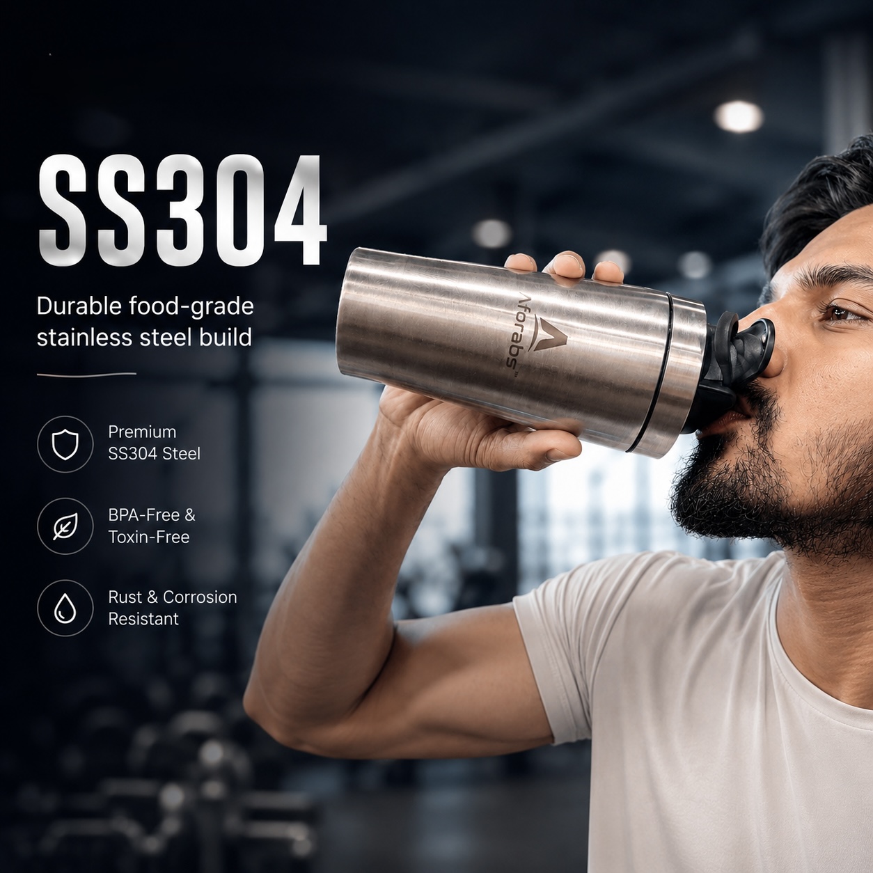 Stainless Steel 750ml Protein Shaker White Stainless Steel